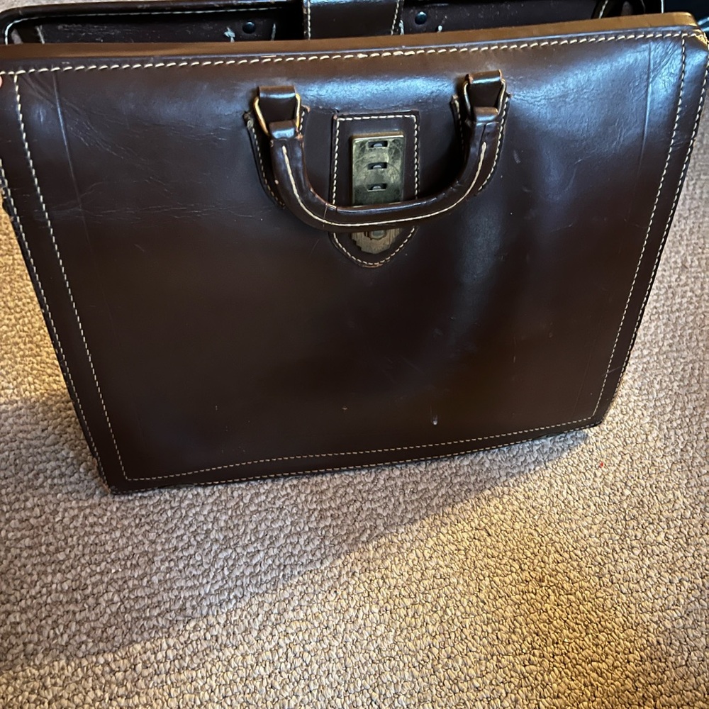 Brown Leather Briefcase with Top Handle
